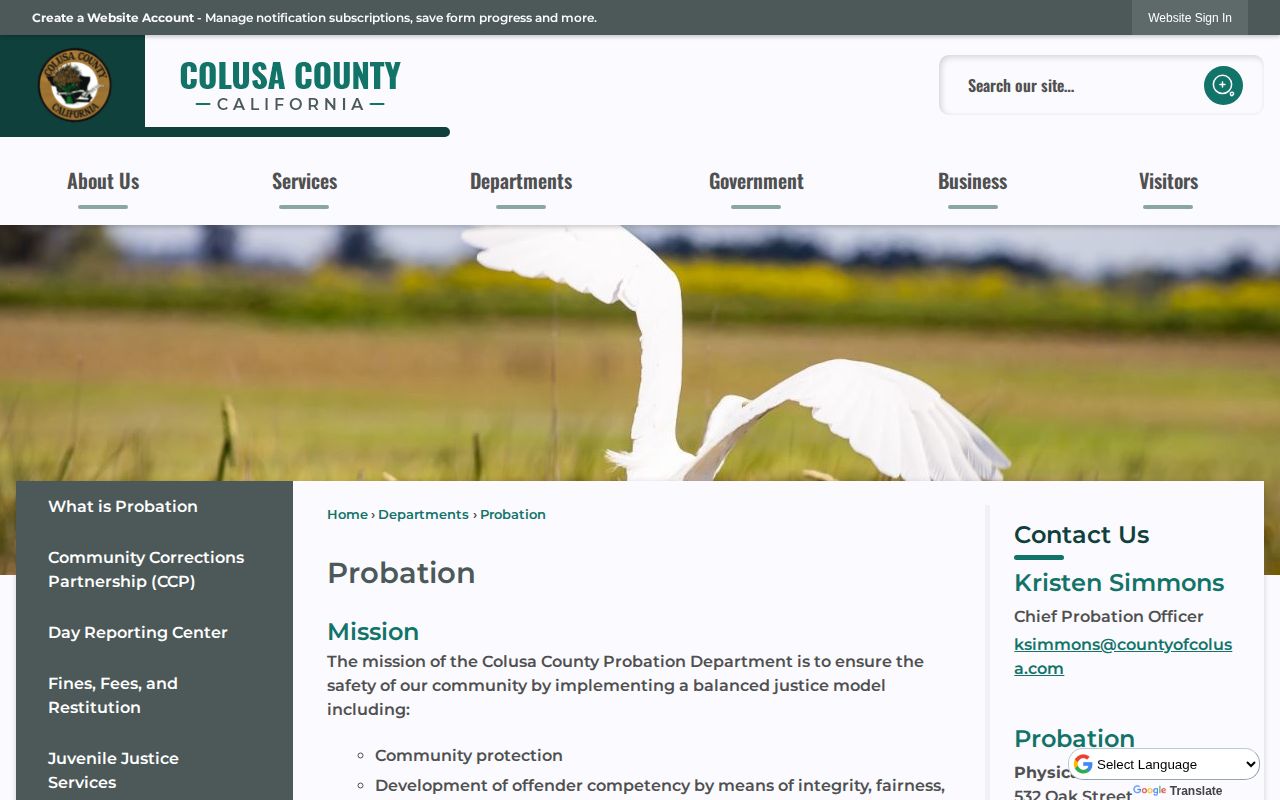 Colusa County post-release supervision probation office page