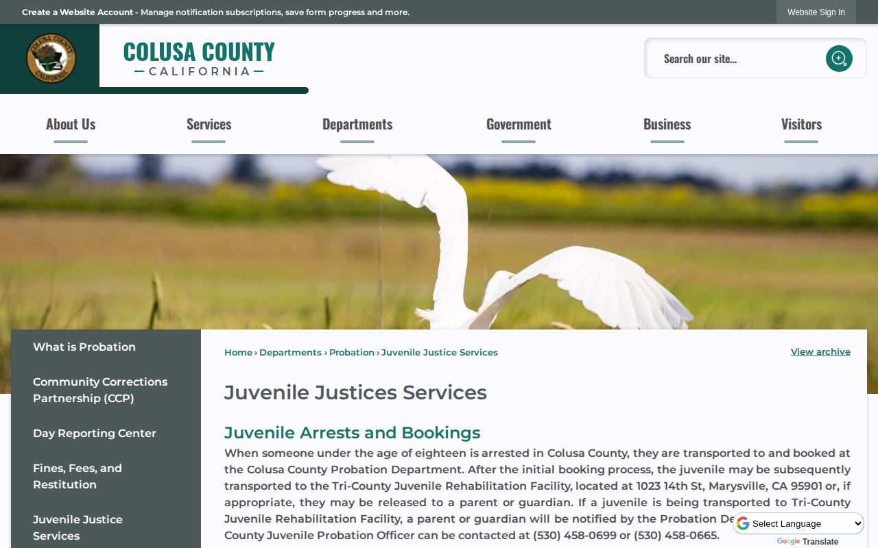 Colusa County Juvenile Justice Services official page